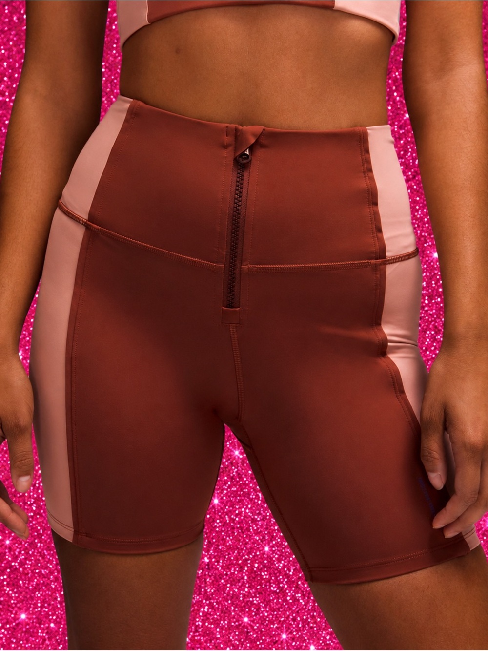 lululemon athletica High-Rise Colorblock Bike Shorts in Rust and Blush